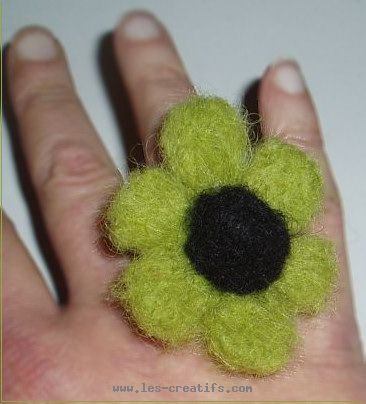 carded wool flower ring